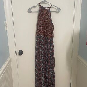 Altar'd State Burgundy and Navy Printed Halter Maxi Dress